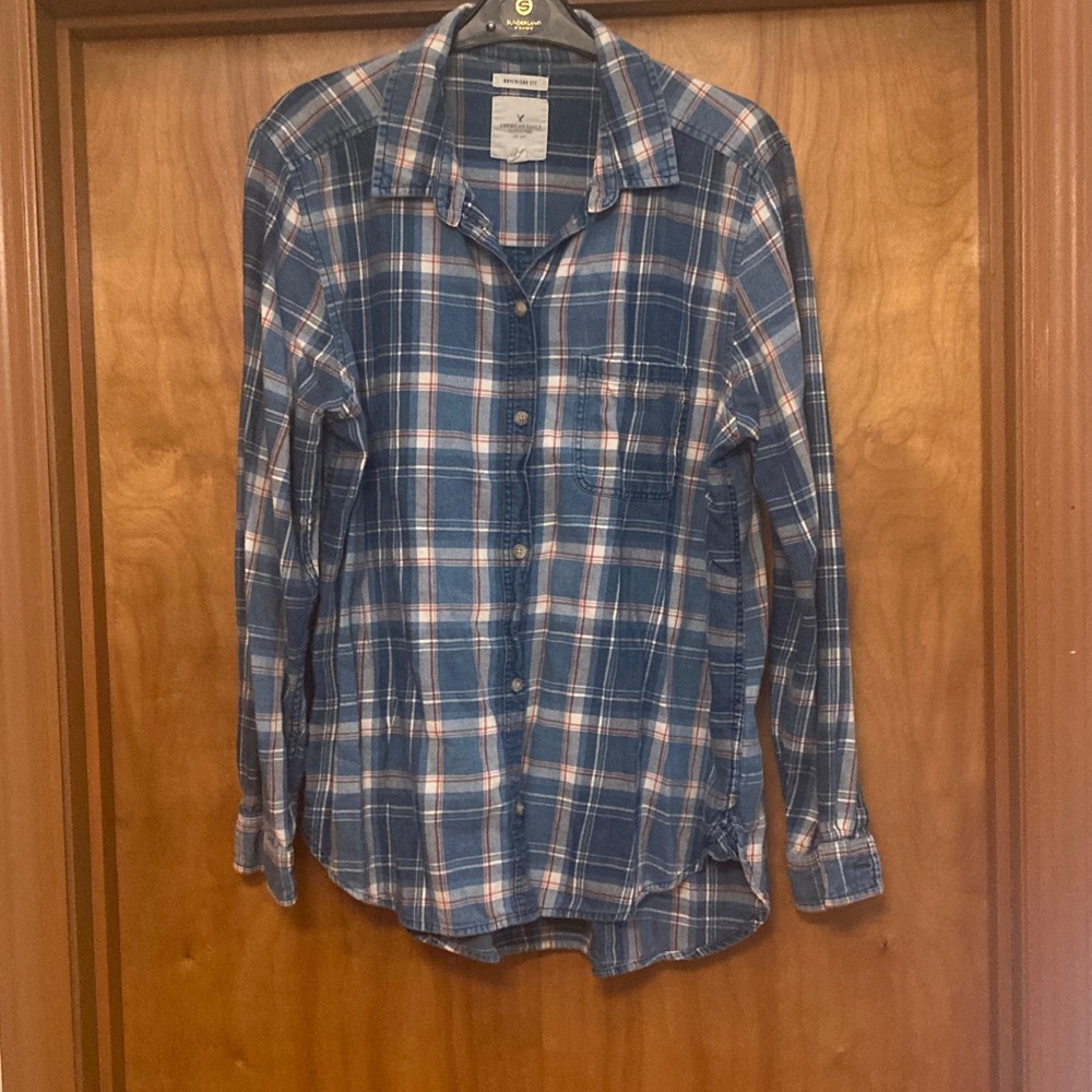 American Eagle Outfitters Blue and Red Plaid Shirt - Size XL